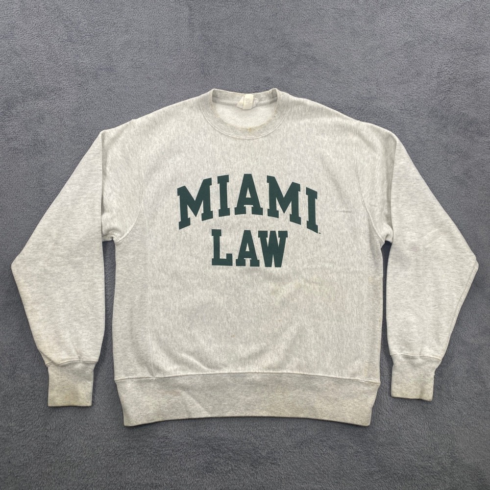 Vintage Champion Reverse Weave Sweatshirt Mens Medium Grey Miami Law CS3050-940